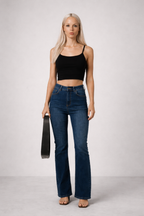 Classic Indigo | High Waist Soft Flare Tall Jeans | 99% cotton
