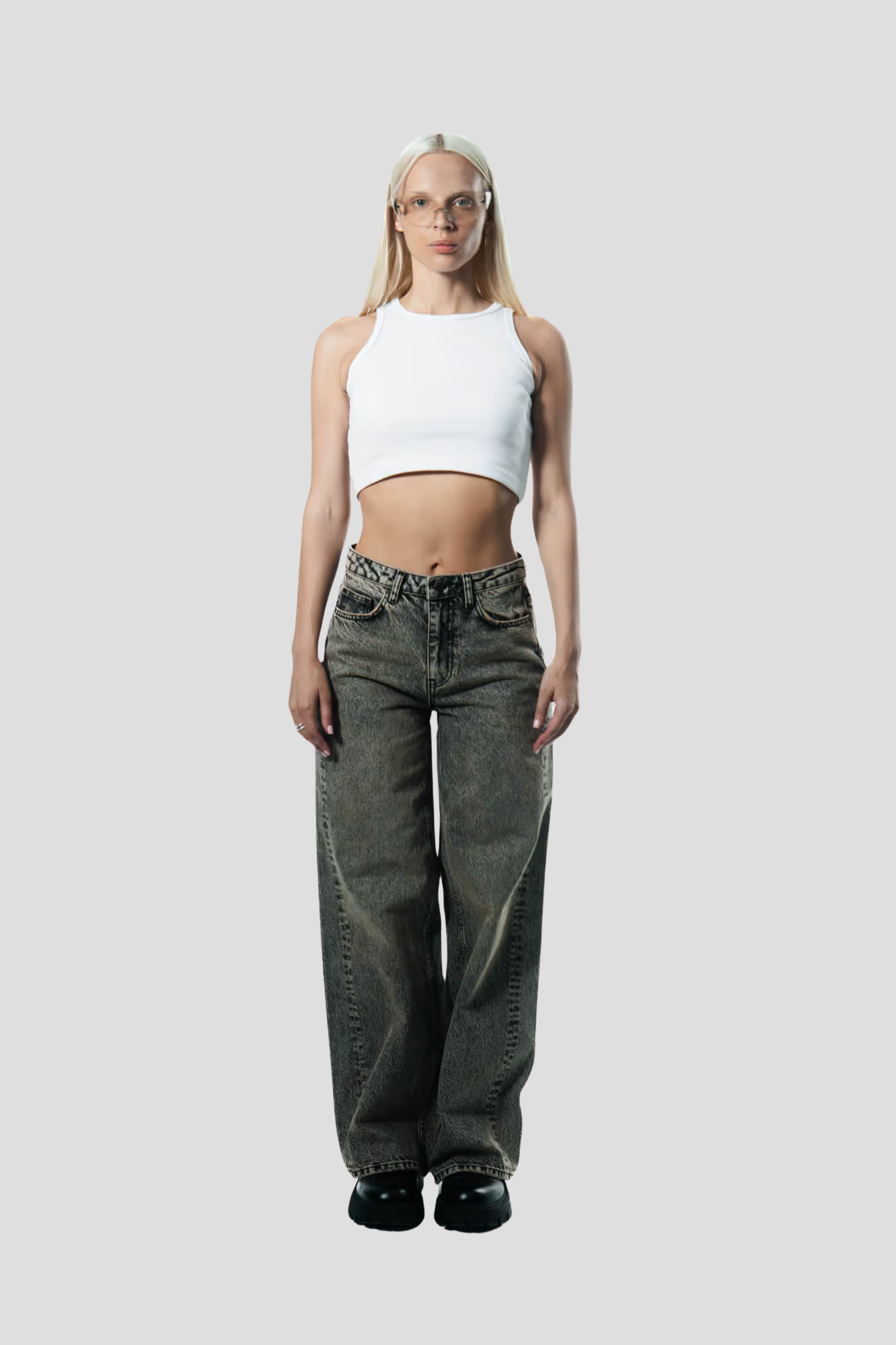 Vintage Stone Wash | Mid Waist Wide-leg Tall Jeans | 100% cotton