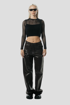 Glossy Brown | Mid Waist Wide-Leg Tall Jeans | 100% cotton