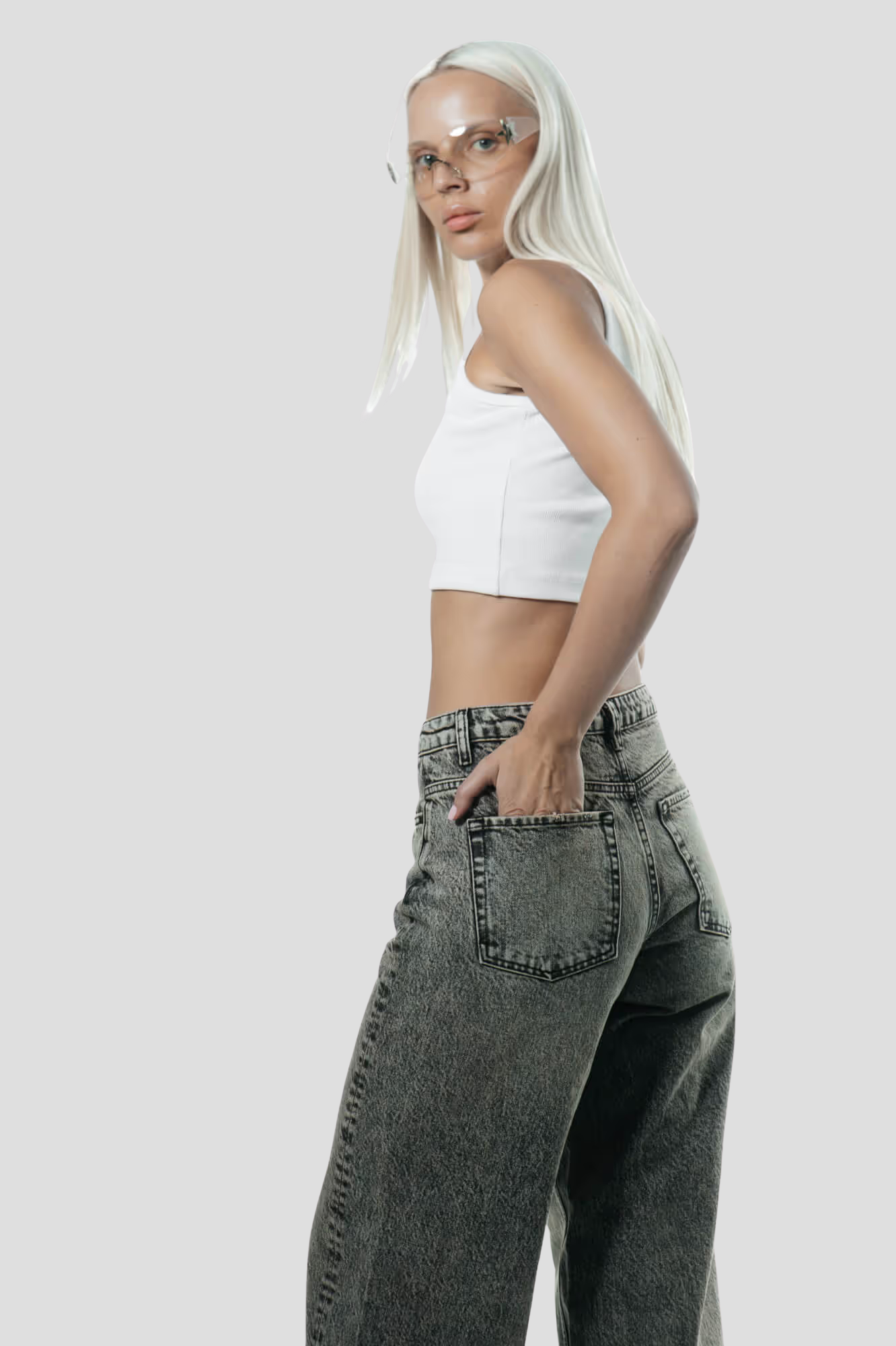 Vintage Stone Wash | Mid Waist Wide-leg Tall Jeans | 100% cotton